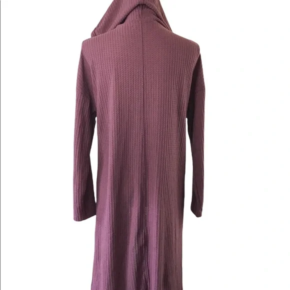 Love Riche Loveriche Mauve Pink Long Line Hooded Waffle Knit Duster Pockets S - Picture 6 of 9